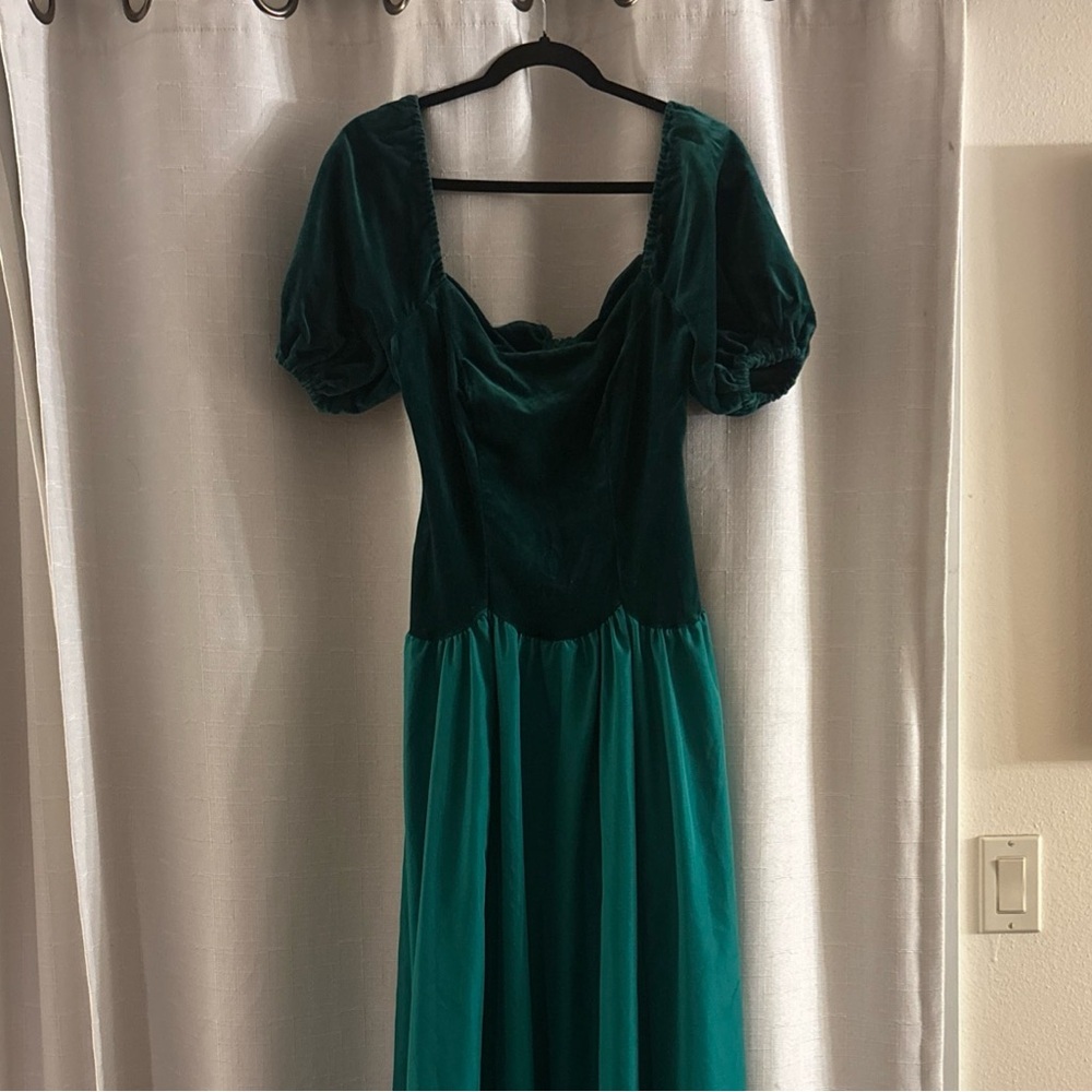 Vintage House of Bianchi Emerald Green Velvet‎ & Taffeta Dress 80's Sweetheart